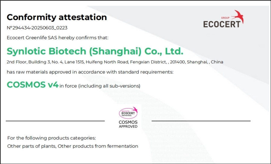 Shanghai Yunluo: Ergothione on saanut COSMOS-sertifioinnin